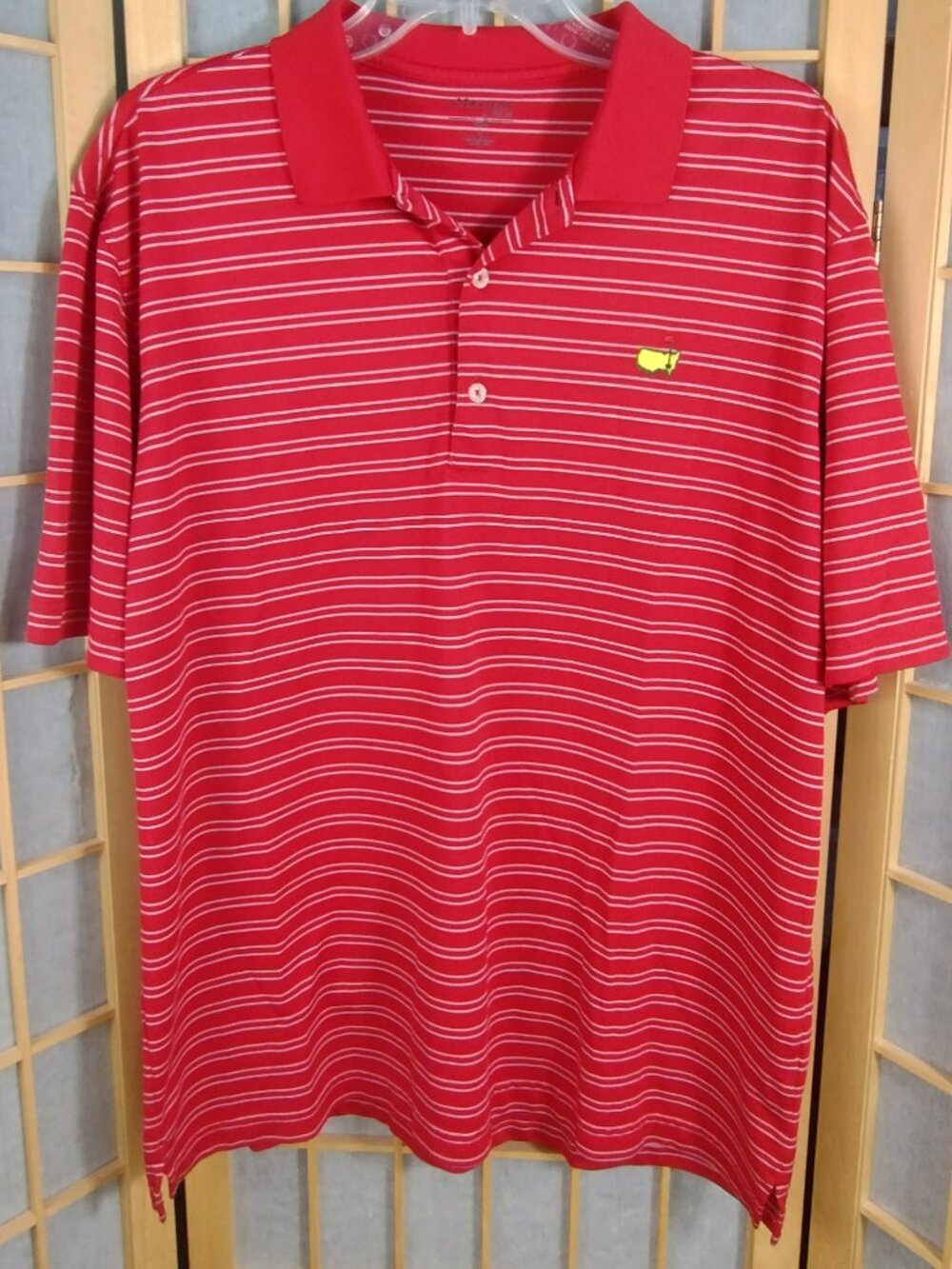 Masters Tech Red Striped Golf Polo Size L